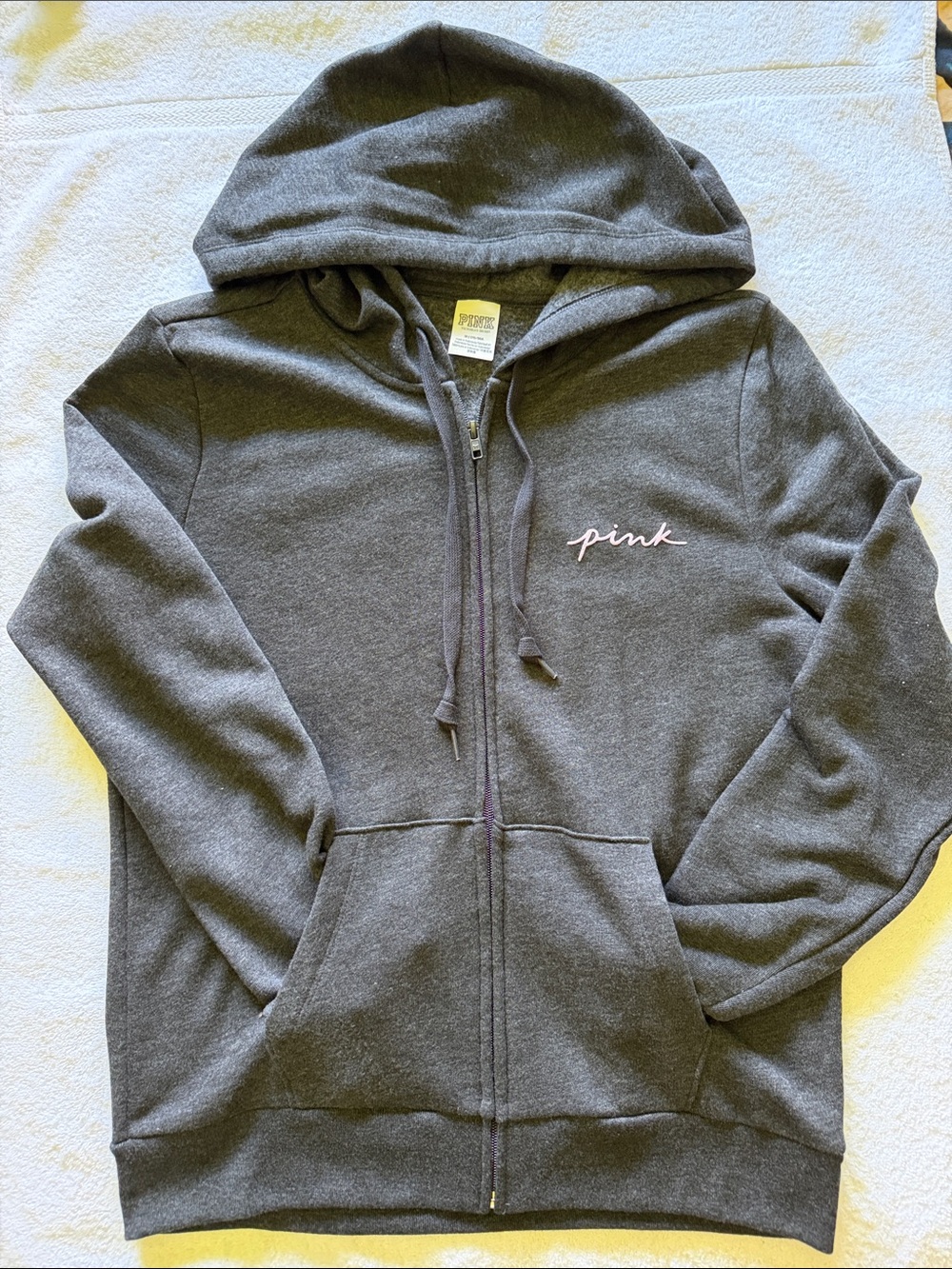 PINK Victoria's Secret Dark Gray Zip-Up Hoodie with Pink Script